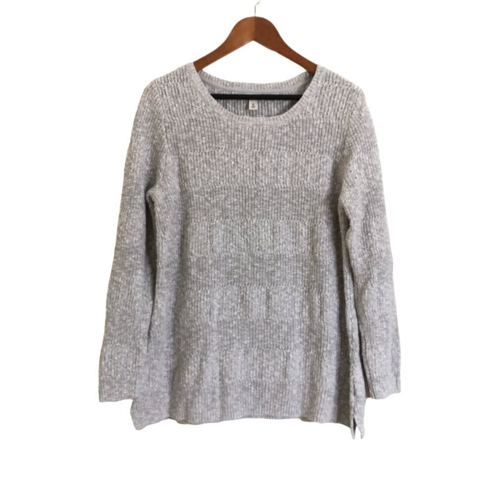 L.L. Bean 100% Cotton Stripe Knit Sweater Light‎ Grey Size XL